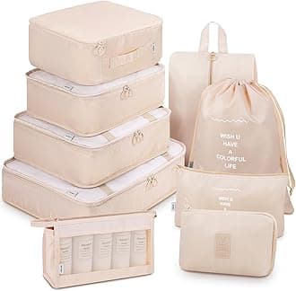 Mossio9 Set Packing Cubes with Shoe Bag & Electronics Bag - Luggage Organizers Suitcase Travel Accessories, Beige, L