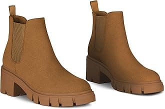 Athlefit Women's Chelsea Boots Fashion Lug Sole Chunky Heel Slip on Elastic Ankle Booties