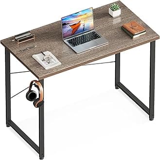 Casaottima 32 Inch Small Computer Desk for Home Office, Study Writing Table for Small Spaces, Simple Modern Desk with Headphone Hooks, Grey Oak