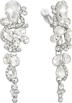 Clearine Bohemian Teardrop Cluster Crystal Diamante Clip-On Long Drop Dangle ...