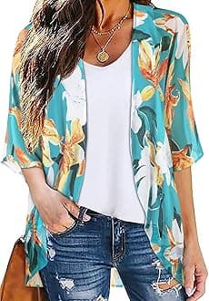 Women Kimono Cardigans Casual Summer Tops Cover up Open Front Floral Print Resort Wear