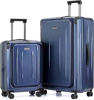 Carry On Luggage, 20Inch & 29 Inch Top Opening Airline Approved ABS+PC Hard Shell Suitcases with Silent Wheels, TSA Lock,Front Pocket and Wet-dry Separated Six-piece Set (Dark Blue, 20Inch & 29 Inch)