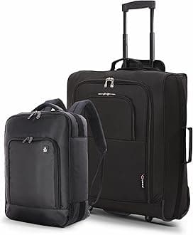 5 Cities Set of 2 easyJet & British Airways 56x45x25cm Maximum Cabin Hand Luggage Approved Trolley Bag, Huge 60L Capacity, (Black) (Trolley + BA Backpack)