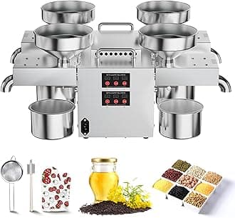 4-in-1 Electric Oil Press Machine with Control Panel, Cold/Hot Press Oil Extractor - 12-25 kg/h Output, 0.3-1.2 kWh, for Kitchen, Market, Restaurant