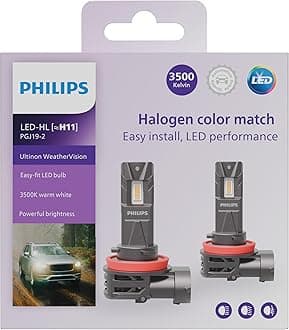 Philips H11 LED Headlight, 3500K Light Bulb Color, Automotive Bulb, Halogen Bulb Equal Size, Easy Installation, Pack of 2