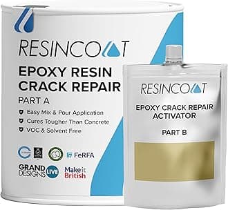 Epoxy Crack Repair Filler, Two Part Epoxy Resin Repair for Concrete Floors, Permanent Repair, No Shrinkage, Fills Cracks up to 20mm, DIY & Professional Use, Interior/Exterior, Clear, 1KG Unit