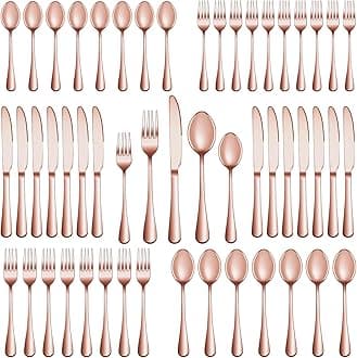 30 Pcs Rose Gold Silverware Set Service for 6, Premium Stainless Steel Flatware Set, Cutlery Utensil Set, Durable Home Kitchen Eating Tableware Set, Include Fork Knife Spoon Set, Dishwasher Safe