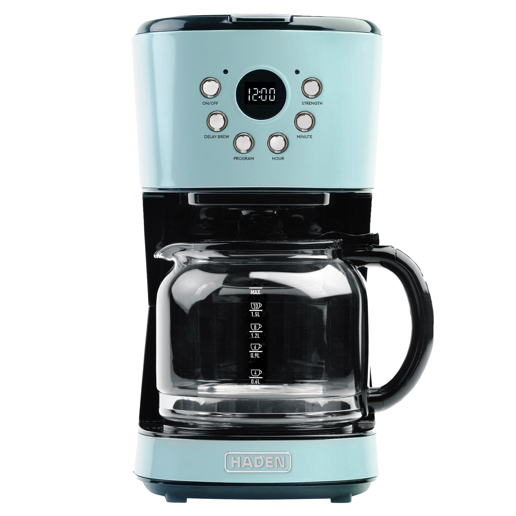 Coffee Machine, 12 Cup Programmable Drip Coffee Maker with Auto Shut-Off Function and Reusable Washable Water Filter, Turquoise & Chrome
