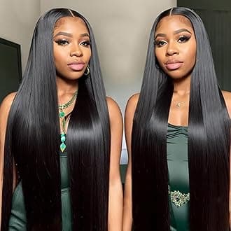 5x5 HD Lace Closure Wigs Human Hair Glueless Straight HD Lace Front Wigs Human Hair Pre Plucked 180 Density Human Hair Wigs with Elastic Band Realistic Looking Black Color (34 Inch)