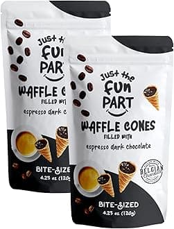 Just The Fun Part | Bite-Size Crispy Mini Waffle Cones | Filled With Premium Belgian Chocolate | Great For Snacks, Desserts, Grab & Go | Kosher | 4.23 Ounce (Pack of 2, Espresso, Dark Chocolate)