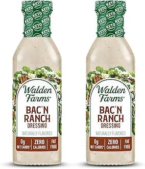 Walden Farms Bac’n Ranch Dressing 12 oz Bottle (2 Pack) - Fresh and Delicious, 0g Net Carbs Condiment, Kosher Certified - So Tasty on Salads, Sandwiches, Chicken, Vegetables and More