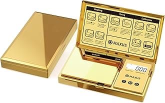 Digital Gram Scale with 200g x 0.01g Capacity, Stylish Gold Plated Cover and Platform for Accurate and Precise Weighing of Jewelry, Grains, and Food in Grams and Ounces