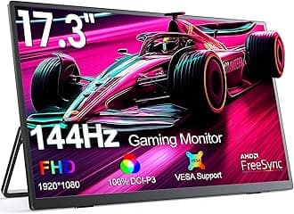 17.3 Inch 144Hz Portable Gaming Monitor, FreeSync Premium, FHD 1080P HDR IPS Laptop Computer Monitor w/VESA & Stand HDMI USB C External Screen for Esports Xbox Switch PS5
