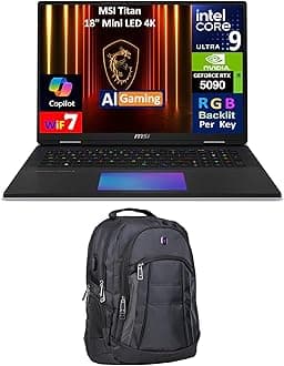 msi Titan AI Gaming Laptop 18" 120Hz Mini LED 4K Display (Intel Ultra 9-285HX, GeForce RTX 5090 24GB, 64GB DDR5, 8TB PCIe SSD, Per Key RGB KB, 2 Thunderbolt 5, Win 11 Pro) w/Premium Backpack