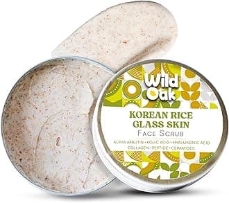 WildOak Korean Rice Face Scrub | Glass Skin & De-Tan | Boosts Collagen Naturally | Gentle Exfoliation for Glowing, Youthful Skin | Anti-Aging & Tan Removal | Hydrates & Repairs Skin Barrier | 100g