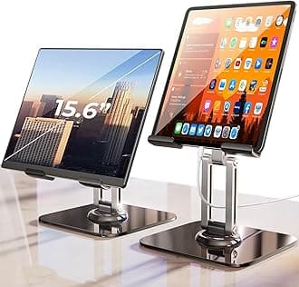NALACAL 360° Adjustable Rotating Tablet Stand, Aluminum Adjustable Swivel Desktop Holder, Foldable Cradle Compatible with iPad/iPad Pro/Air, Mini, Switch 4.7"-15.6", Galaxy Tab, Phones (Silver)