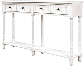 Merax Farmhouse Console Table with Storage Drawers for Entryway, Long Narrow Sofa Table Hallway Table with Storage for Living Room, Ivory White