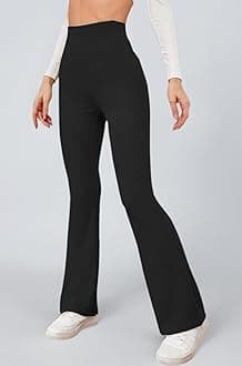 DHRUVI TRENDZ Women Lycra High Waist Ribbed Flared Pants | Stretchable Bell Bottom Bootcut Trousers for Women | Slim Fit Casual Yoga Gym Lounge Wear Palazzo Pants for Girls