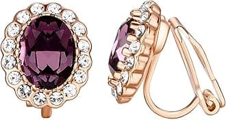 Yoursfs Purple Rhinestone Clip on Earring for Women Cubic Zirconia 18k Rose Gold Clip on Earrings non Pierced Trendy Jewelry