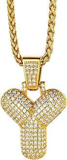Richsteel Initial Necklace for Men A-Z 18K Gold Plated Crown Shiny Cubic Zirconia Monogram Pendant for Women Fashion Jewelry