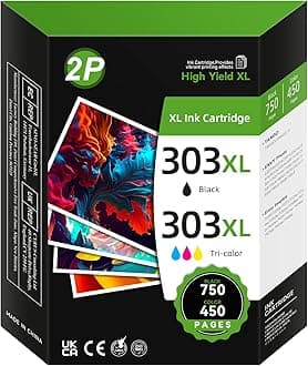 303 Ink Cartridges Combo Pack, 303XL Cartridges Black and Colour Compatible for HP 303 Ink Cartridges, for HP Envy Photo 7134 7830 6232 6230 7130 6220 6234 7155 7800 7834 7855 7864 TANGO X (2-Pack)