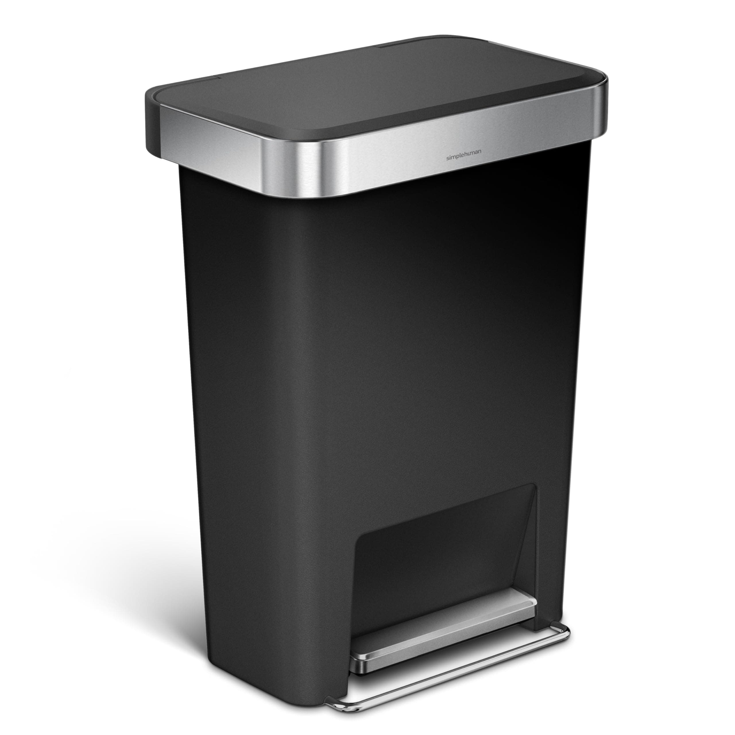 simplehuman 45 Liter / 12 Gallon Rectangular Kitchen Step Trash Can with Soft-Close Lid, Black Plastic