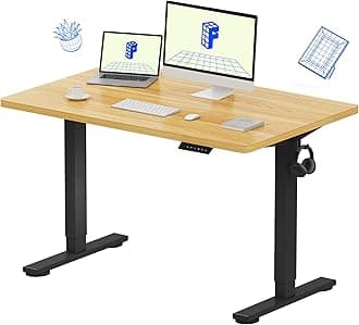 EN1 Whole-Piece Standing Desk 48" x 30" Electric Height Adjustable Standing Desk Heavy Duty Steel Stand Up Desk Frame w/Automatic Smart Keypad (Black Frame + Maple Top, 2 Packages)