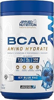 BCAA Powder - Branched Chain Amino Acids BCAAs Supplement, Amino Hydrate Intra Workout & Recovery Energy Drink (1.4kg - 100 Servings) (ICY Blue Raz)