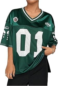 WDIRARA Women's Plus Size Football Jersey Shirts Oversized T Shirt Graphic Letter Print V Neck Short Sleeve Streetwear Top