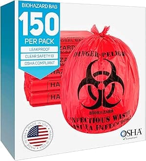 Biohazard Waste Bags, 10-Gallon, 150 Count, Red, No Leak Bags, Medical Grade, Safe Infectious Waste Disposal