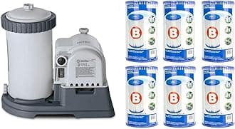 INTEX Krystal Clear 2500 GPH Cartridge Filter Pump for Above Ground Pools Bundled with Type B Dacron Paper Filter Cartridges, 6-Pack