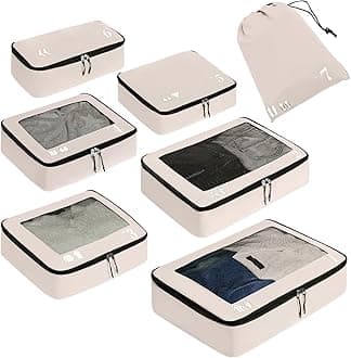 ECOHUB Packing Cubes 7 PCS Suitcase Organiser - Recycled PET Eco-Friendly Travel Accessories With Shoes Bags, Storage Bag, Luggage Organiser, and Pouch (Beige)
