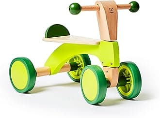Scoot Around Ride On Wood Bike | Award Winning Four Wheeled Wooden Push Balance Bike Toy for Toddlers with Rubberized Wheels, Bright Green