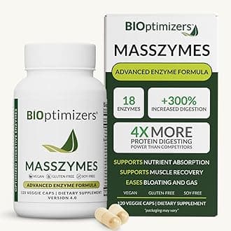 MassZymes - Complete Digestive Enzymes Supplement for Gut Health - Bloating Relief for Men and Women - Lipase Amylase Bromelain Digestive Enzymes (120 Capsules)