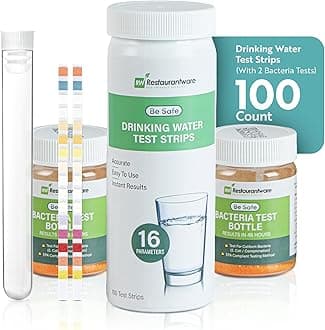 Restaurantware Instant Multiple-Use Water Test Kit 100 Count 17-in-1 Water Test Kit, 2 Bacteria Tests, For Tap & Well Water, Chlorine Testing Strips, Tests For Lead, Bacteria, Hardness, Fluoride