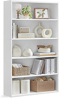 VASAGLE Bookshelf, 31.5 Inches Wide, 5-Tier Open Bookcase with Adjustable Storage Shelves, Floor Standing Unit, Cloud White ULBC175T14