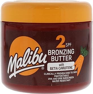 Malibu SPF2 Bronzing Butter With Beta Carotene | Fast Tanning Bronzing Butter That Hydrates & Nourishes Skin As It Tans | Water-Resistant | With Tropical Coconut Fragrance | 300Ml
