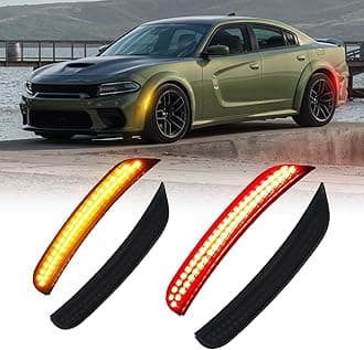 AUTOONE - Red and Yellow LED Side Marker Lights Compatible with 2015-2023 Dodge Charger, Front and Rear Bumper Marker Lights, Smoked Lenses, 4pcs