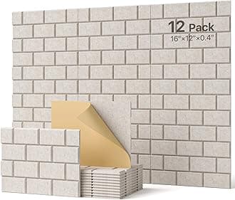 Soundproof Wall Panels, 12 Pack Sound Proof Panels for Walls Self-Adhesive, 16"×12"×0.4" Acoustic Panels Sound Absorbing, Brick Acoustic Wall Panels for Walls, Office,Reccording Studio, Ceiling