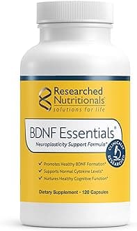 BDNF Essentials - Clinically Researched Brain Supplement with Bacopa Monnieri & Lions Mane Mushroom - Supports Neuroplasticity, & Healthy Cortisol Levels, 120 Capsules