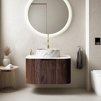 24" Floating Bathroom Vanity with Sink, Modern Wall-Mount Storage Cabinet with Ultra-Thin Ceramic Basin and Marble Top, Large Storage Drawer, Soft-Close Design, Pre-Assembled, Dark Walnut