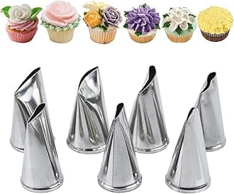 Tabiger Flower Piping Nozzles, 7pcs Petal Ruffle Piping Nozzles Set Rose Pastry Tips Icing Frosting Tips Baking Tools Stainless Steel Cake Decorating Kit for Cake Cupcakes DIY Icing Nozzle Tool