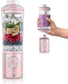 Ninja Blast Max, Portable Blender + Twist & Go, Personal Smoothie, Blend, Ice Crush, 3 Programs, Cordless, 22 oz removable Vessel, Dishwasher Safe, Leakproof, Pink, BC251PK
