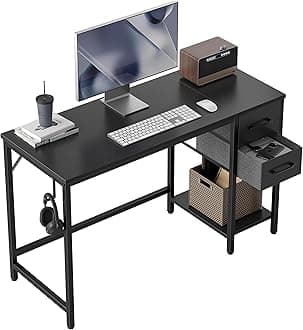 CubiCubi Computer Desk with 2 Drawers, 47 Inch Small Home Office Desk Study Writing Table, Modern Black