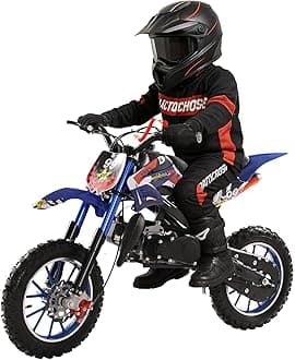 49cc Mini Dirt Bike, 2-Stroke Kids Dirtbike, Gas-Powered Off-Road Motocross with 12" Tires, Front & Rear Disc Brakes, Shock Absorption, Max Speed 40KM/H, Motorcycle for Kids & Teens Blue