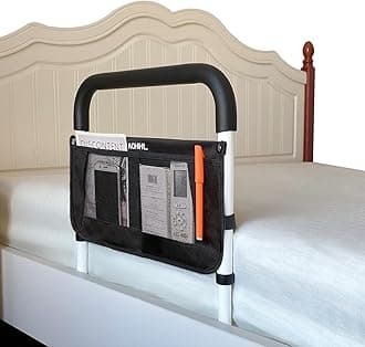 Bed Rails for Elderly Adults Safety with Adjustable Heights Storage Pocket Assist Support Side Railings Seniors Slides Under Mattressbed Cane Guard Bed Handles Bars (Widen(White))