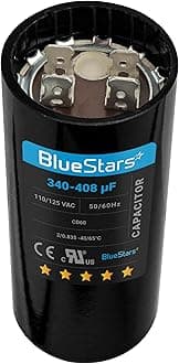 [2025 Upgraded] BlueStars 340-408 uF MFD 110-125VAC ±20% Round Start Capacitor 50/60Hz Replacement - Fit for Single-Phase Electric Motors and Gear Motor Applications - Lifetime Up to 30.000 hrs