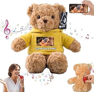 Personalised Teddy Bear with Voice Recording for Kids Adults, Personalised Gifts Bear with Bow Plush Toys with Text+Photo as Customised Gift for Valentines Christmas (11 inch-Text+Photo)
