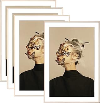 13x19 Picture Frame Set of 4, Matted Brass Modern Aluminum Metal Photo Frame, Fits 11x17 with Mat or 13 x 19 without Mat, Vertical and Horizontal Wall Mounting