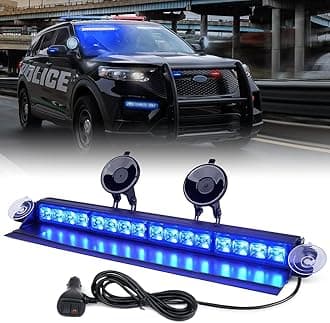 Xprite Emergency Dash Strobe Light Aluminum w/Upgrade Suction Cups, Interior Windshield Hazard Warning Security Traffic Advisor Light Bar for Police Law Enforcement POV Vehicles Trucks, Blue